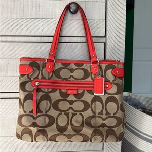 Coach Brown and Orange Signature Tote